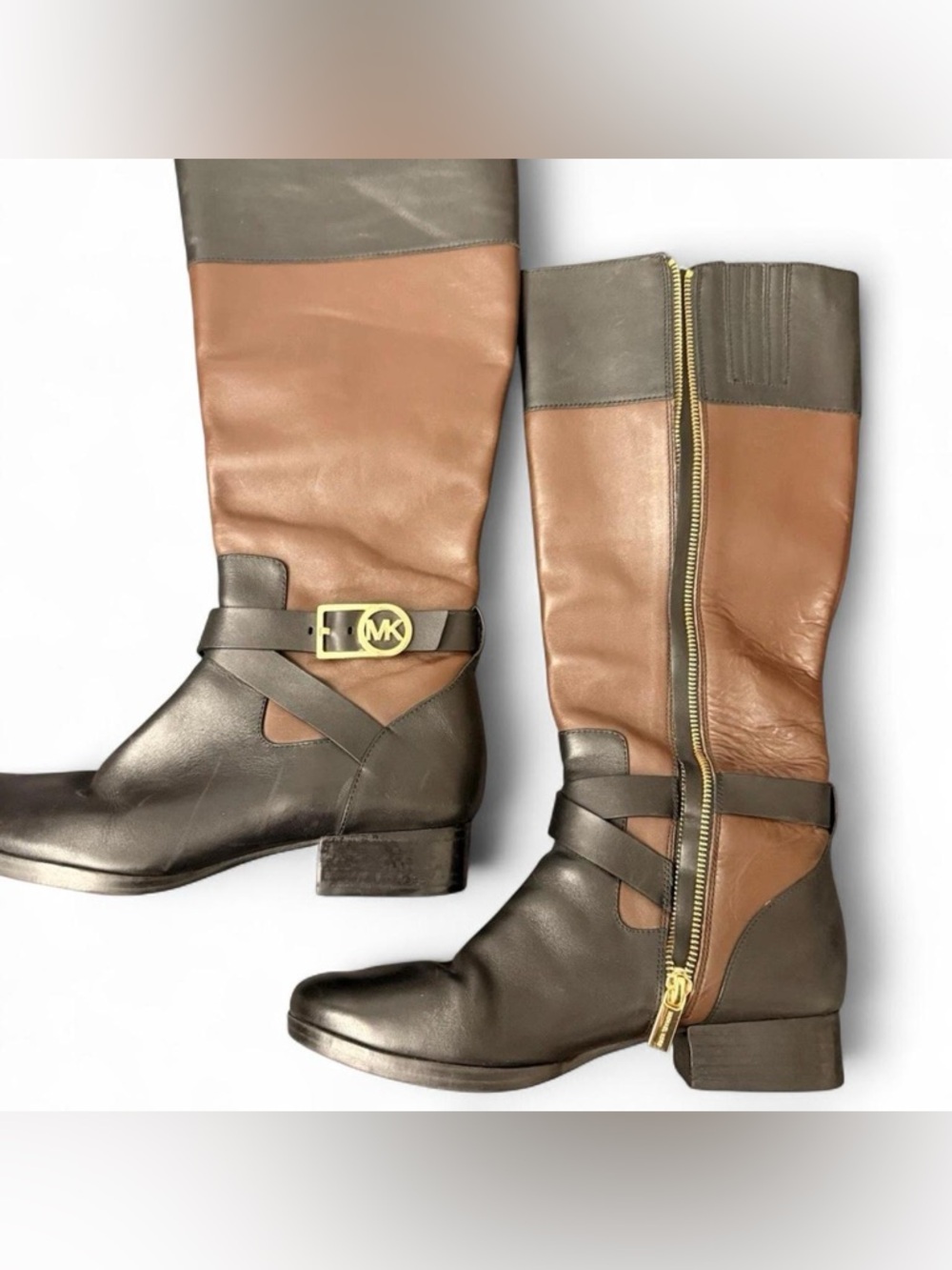 Michael Kors Two-Tone Brown and Dark Brown Over-the-Knee Leather Boots
